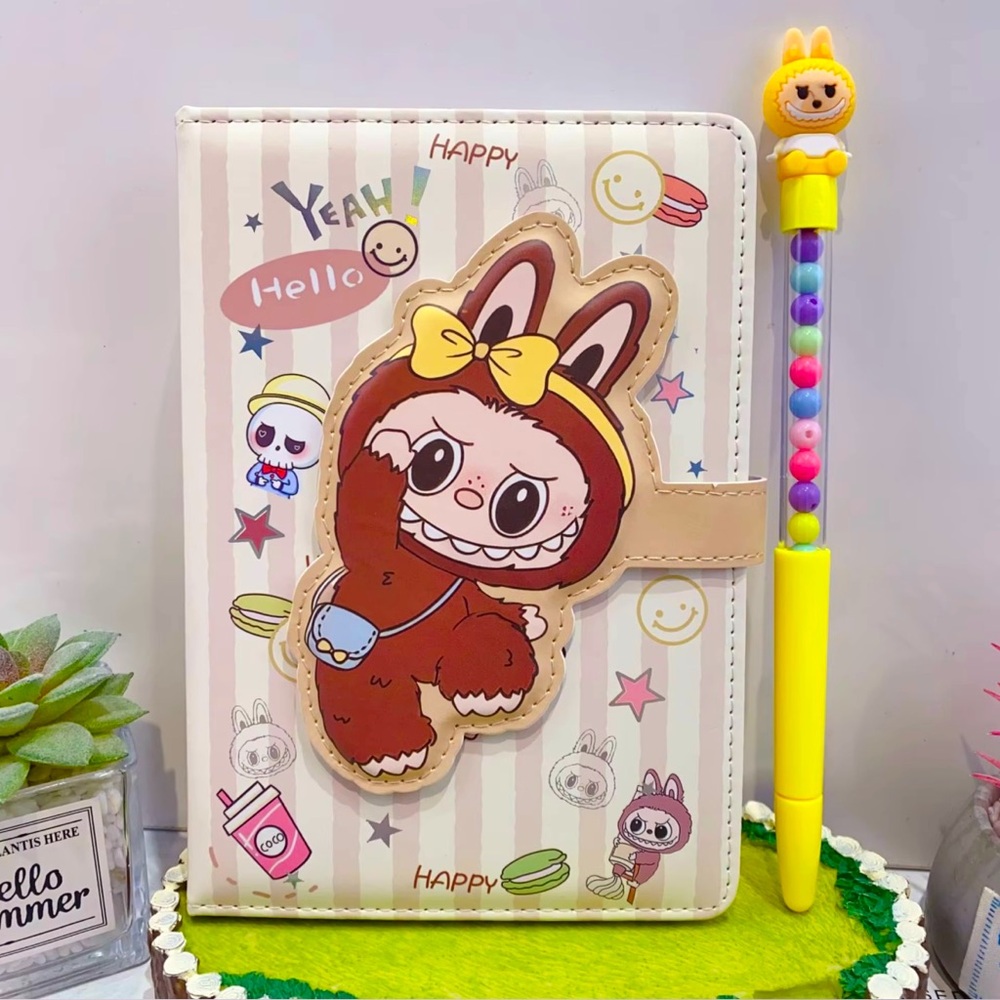 Labubu Notebook and Pen Gift Set – Kawaii Beige Stationery Box